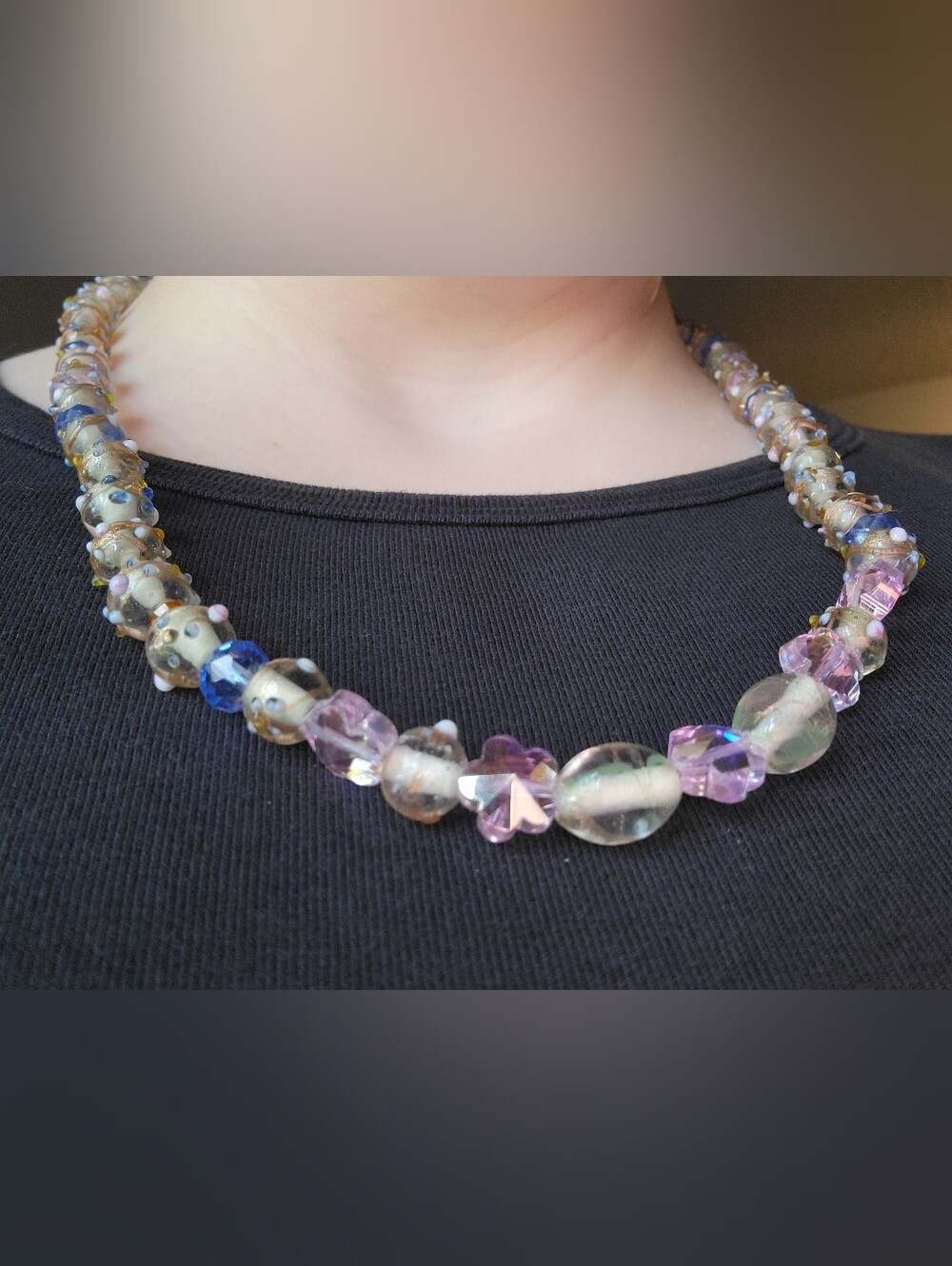"Champagne Wedding", 22in Handcrafted Necklace W/ Wedding Cake & Crystal Beads